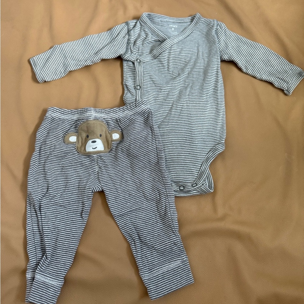 Carter's Gray Striped Baby Set with Bear Design